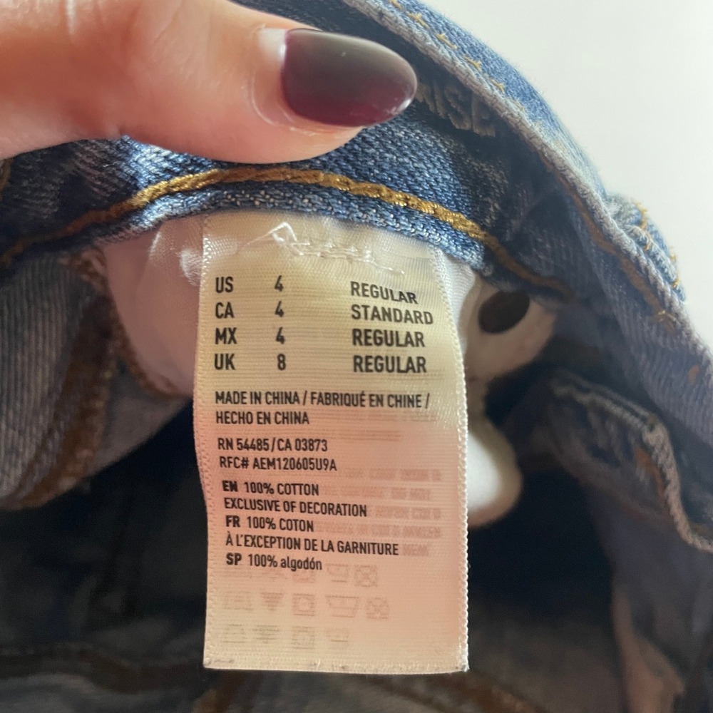 American Eagle Outfitters Vintage Hi Rise Colorblock Jeans Frayed Hem - Size 4 - Picture 8 of 11